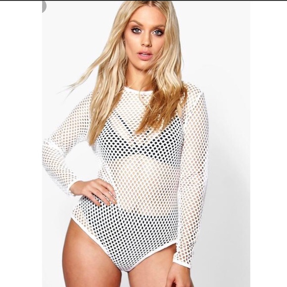 white fishnet bodysuit